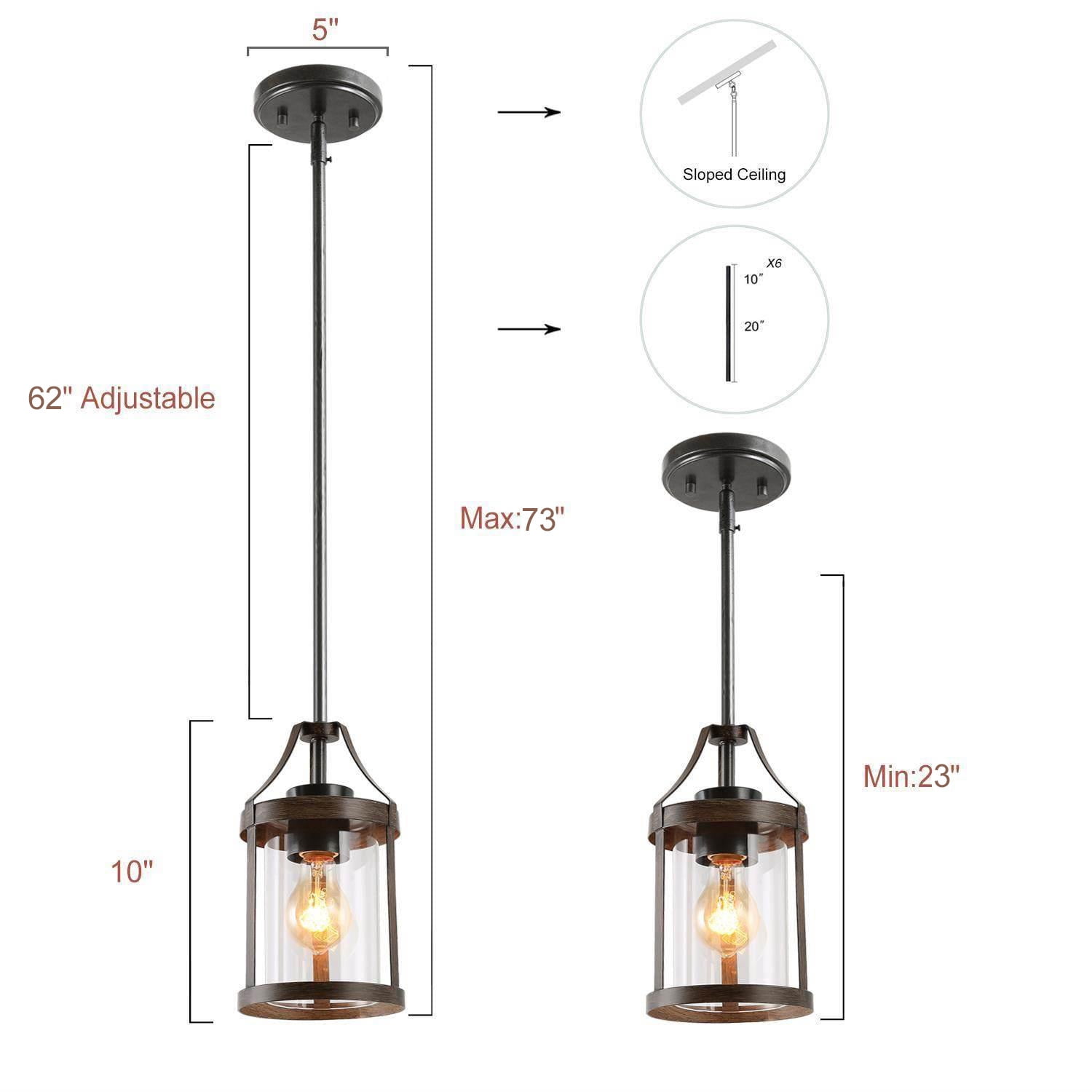 LNC 6-in Farmhouse Wood Lantern Mini Pendant with Clear Glass for Kitchen Island & Entry
