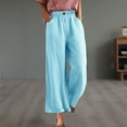 thumbnail image 6 of YUGYXL Womens Cotton Linen Pants Casual Button Up High Waisted Wide Leg Trousers Cropped Pants with Pockets Sky Blue M, 6 of 9