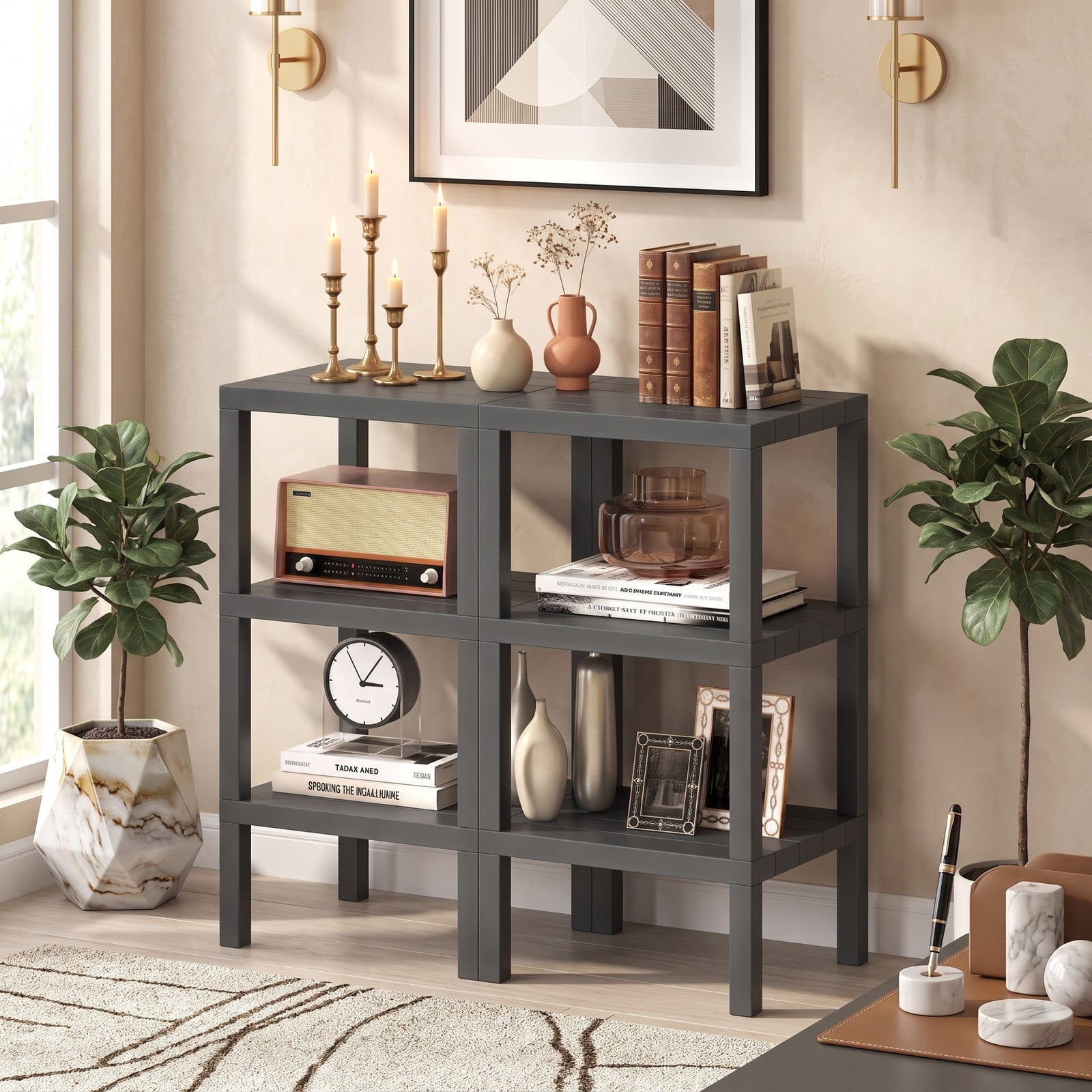 Biotree 6-Tier Plastic Modular Storage Shelves, Freestanding Open Shelving Rack Organizer for Living Room, Kitchen, Bathroom and Garage, Tool-Free Assembly, Gray