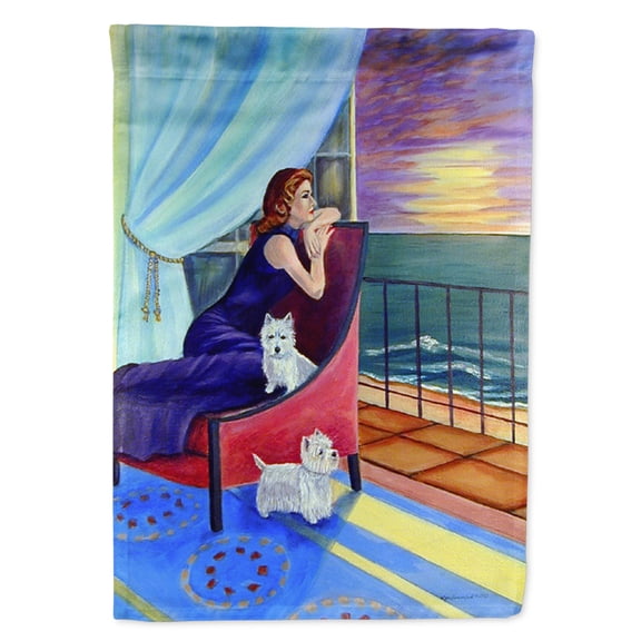 Carolines Treasures 7167-FLAG-PARENT Lady with her Westie Flag  multicolor