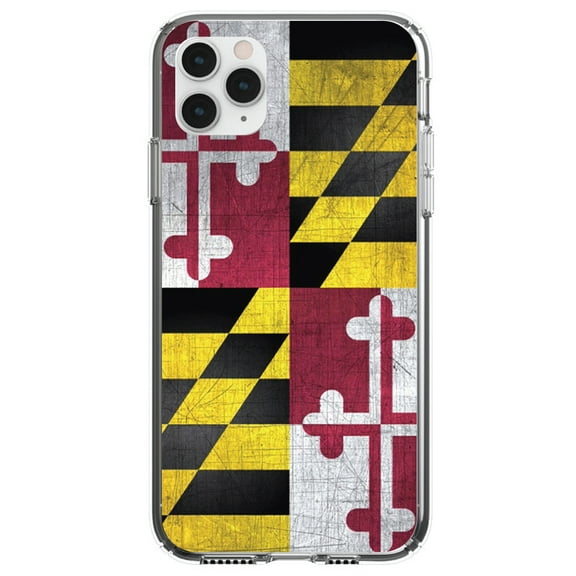 DistinctInk Clear Shockproof Hybrid Case for iPhone 11 Pro (5.8" Screen) - TPU Bumper, Acrylic Back, Tempered Glass Screen Protector - Old Weather Maryland Flag - Show Your Love of Maryland