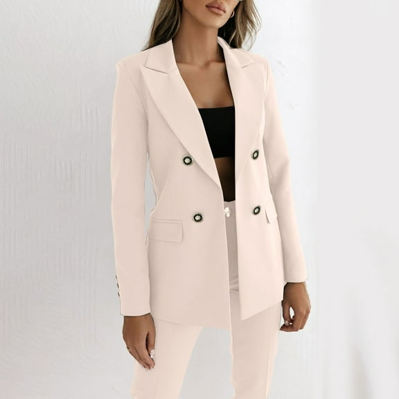 Women Fashion Outwear 2024 Casual Lapel Collar Long Sleeve Suits Jacket Solid Color Button Coat With Pockets Petite Warm Winter Coat Womens Jacket Elegant Jacket Women Heavy Coats for Women Womens