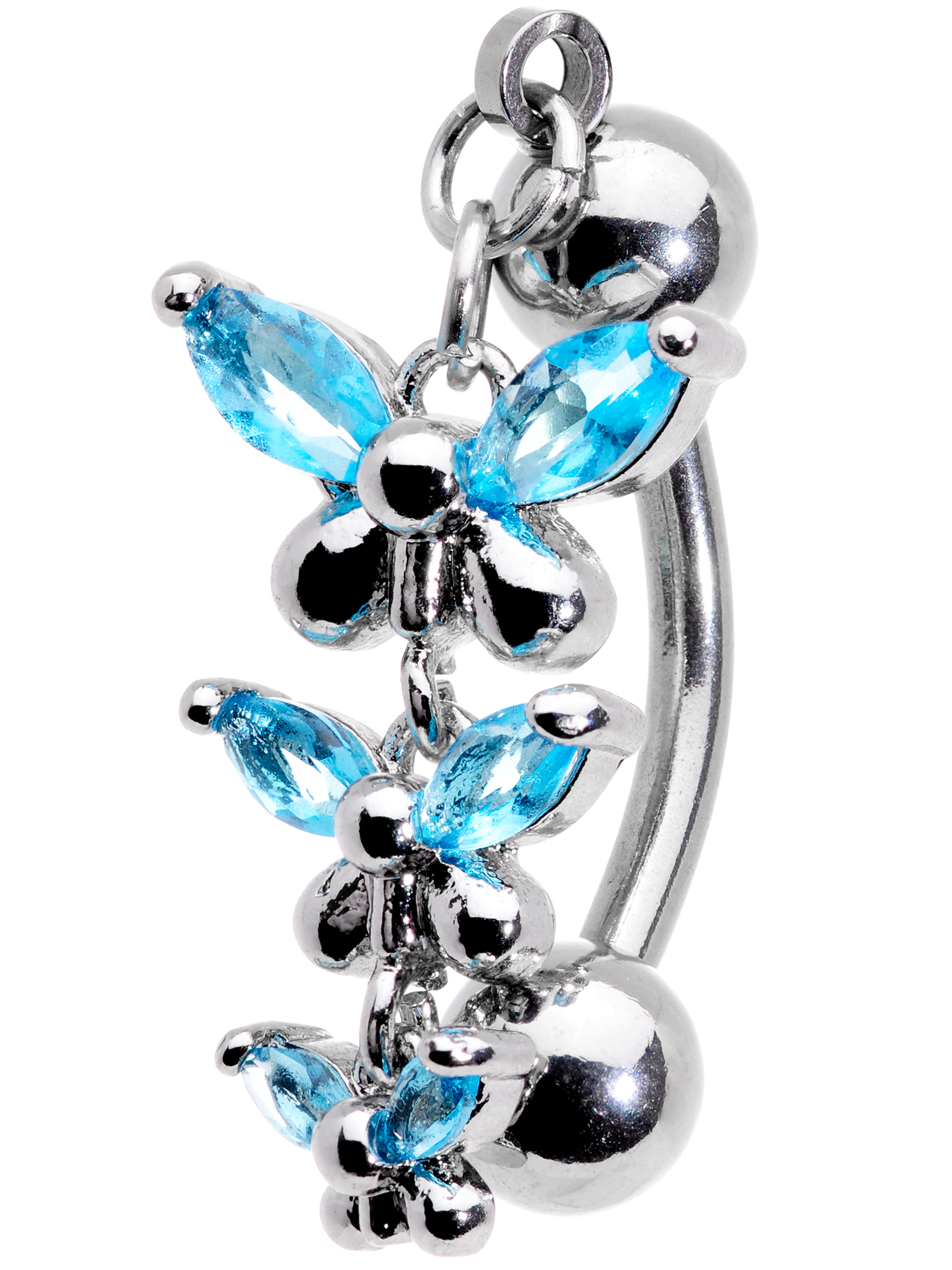 Body Candy 14G Womens 316L Steel Navel Ring Piercing Blue Accent