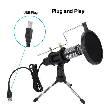 Dilwe USB Plug Condenser Microphone with Tripod Stand for Game Chat Studio Recording Computer, USB Microphone Set,Microphone
