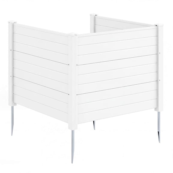 Costway 1 PCS 48” x 38” Air Conditioner Fence 3 Panels with Metal Ground Stakes, No Dig Trash Can White