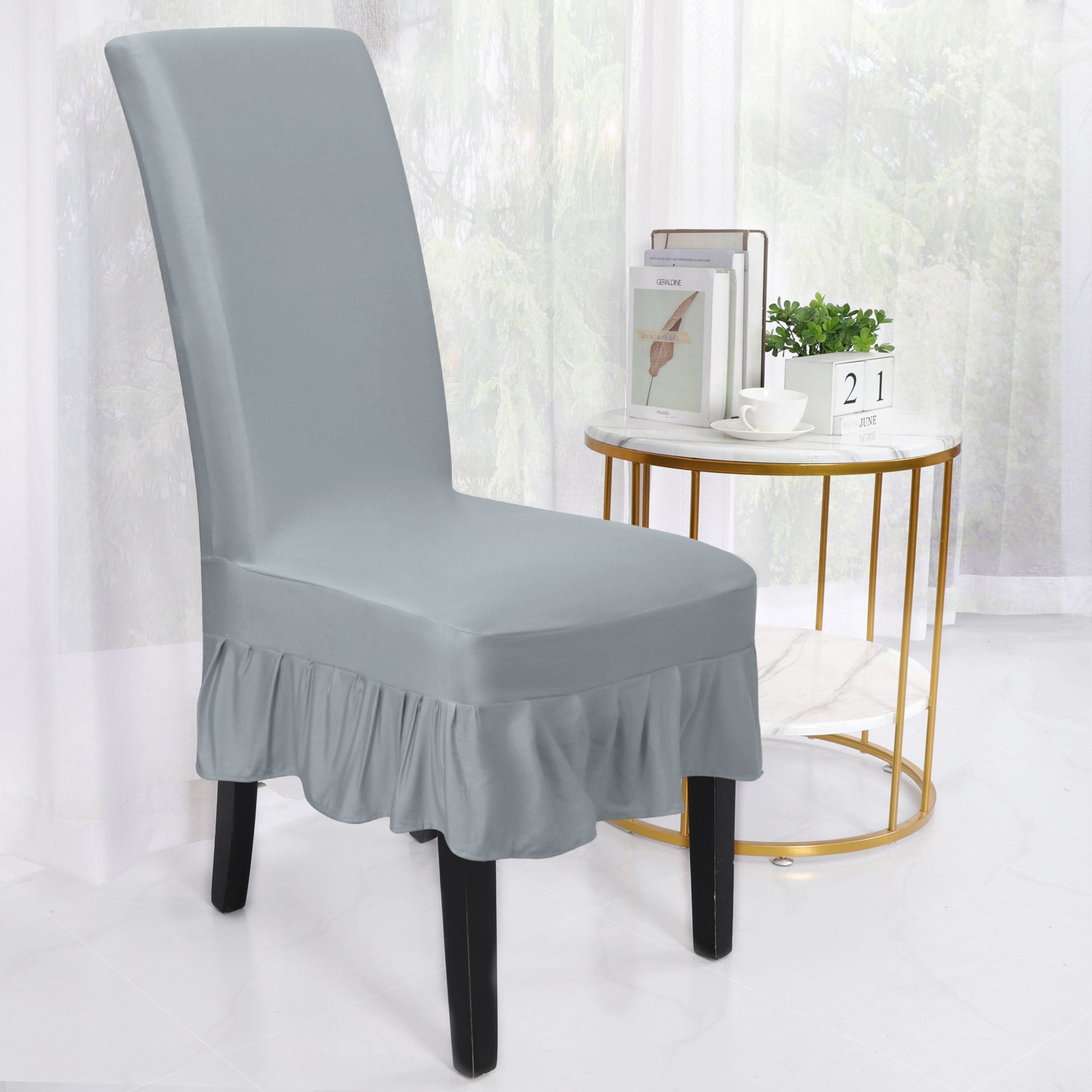 Pleated Skirt Stretch Chair Cover Hotel Wedding Dining Room Detachable Slipcover 
