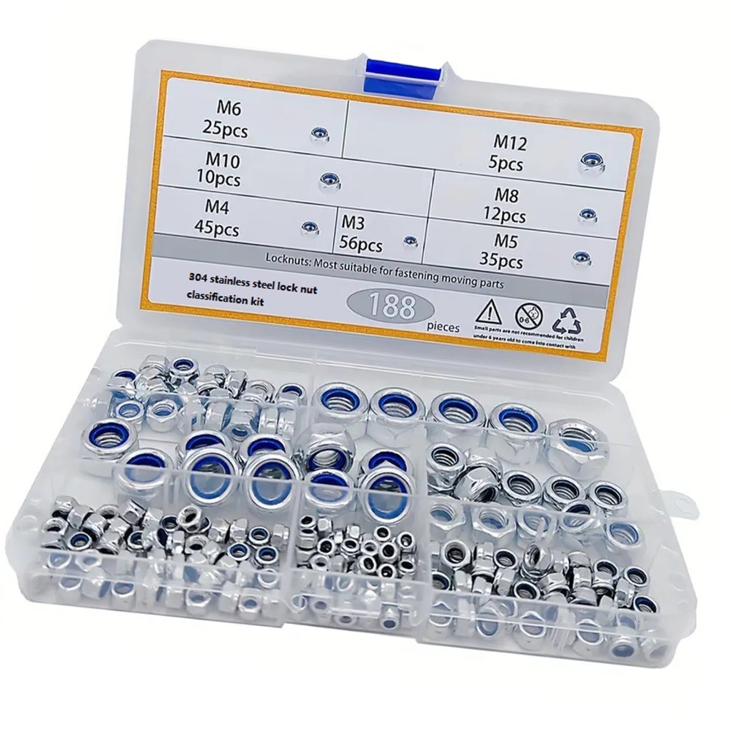 Upgrades Steel 3MM to 12MM Hex Nut Collection 188pcs Corrosion Resistant Hardware