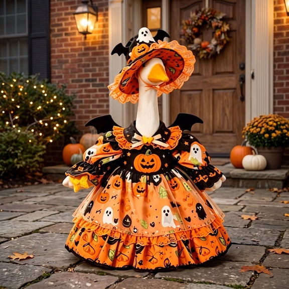 SUORE Halloween Goose Outfit Witch Porch Goose Clothes for Outdoor Lawn Decor, Fall Goose Costume for 23" Geese Holiday Outdoor Patio Yard Lawn Decoration