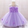 thumbnail image 2 of Wuxian Girls Princess Bridesmaid Pageant Gown Dresses Floral Lace Sleeveless Bow Belt Solid Color Stylish Birthday Party Wedding Maxi Dress,Purple,0-6 Months, 2 of 6
