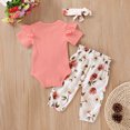 thumbnail image 4 of Douhoow Baby Girl Solid Color Ruffle Sleeve O-neck Jumpsuit Floral Print Long Pants 2PCS Clothes, 4 of 6