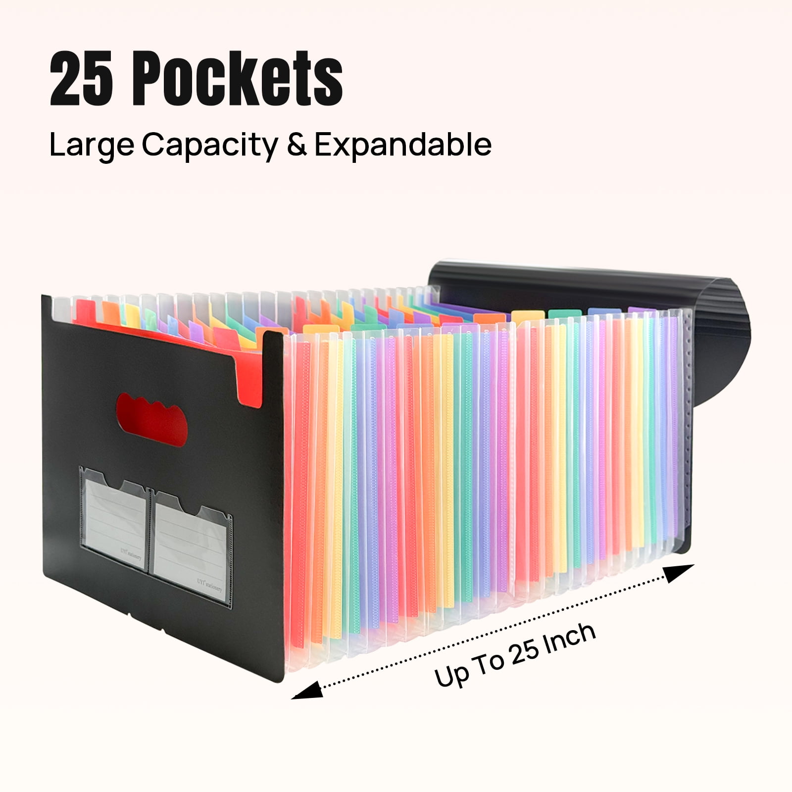 JILhome 25 Pockets Expanding File Folder, 2 Packs  Accordion File Organizer, Expandable Filing Folders, Portable Filing Box with Colorful Tabs for Office Home School, Letter Size, Black