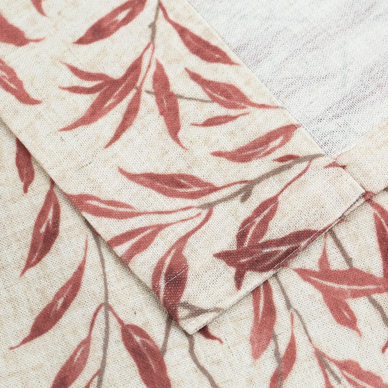 VOGOL Linen Textured Printed Window Drapes, Green Leaves Country Curtains for Bedroom Living Room, Grommets, W52"xL63", One Panel, Red