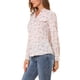thumbnail image 4 of Camiseta de manga larga con pliegues y cuello en V para mujer Inspire Chic, con estampado floral y bolsillo falso, talla XS, blanca, 4 of 7