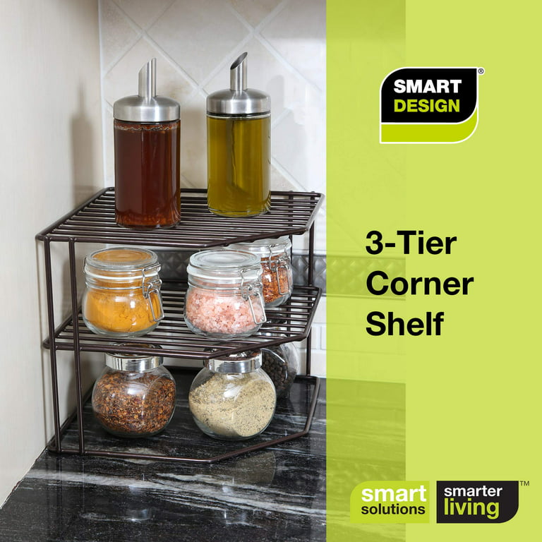 Smart Design 3-Tier Kitchen Corner Shelf Rack - White