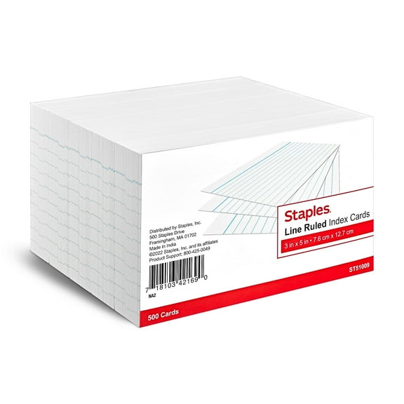 Staples 3" x 5" Index Cards Lined White 1500/Carton ST51009-CCVS