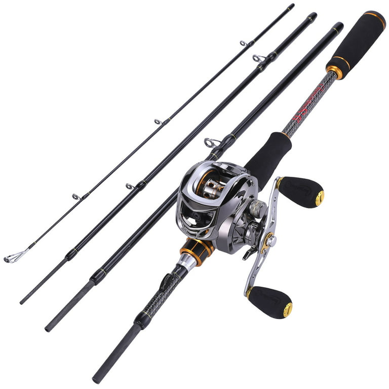 Sougayilang 4 Piece Casting Rod and Baitcasting Reel Fishing Combo with  Carbon Fiber Fishing Pole Set