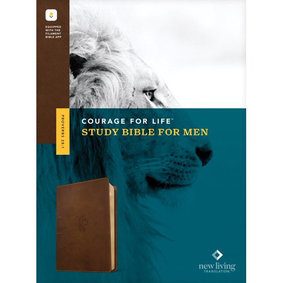NLT Courage For Life Study Bible for Men LeatherLike, Rustic Brown Lion, Filament Enabled