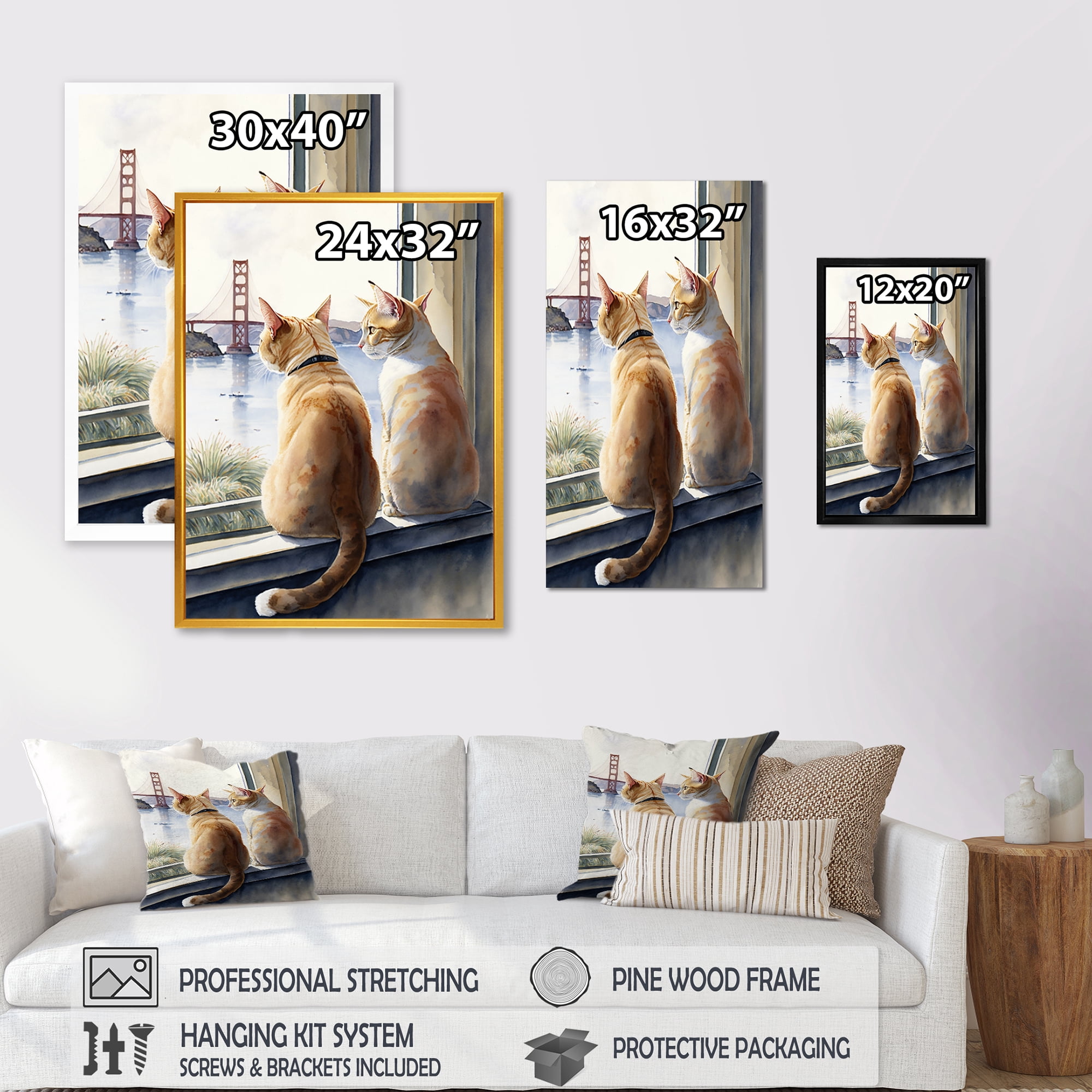 Designart Two Cats Sitting By The Coast II Canvas Wall Art