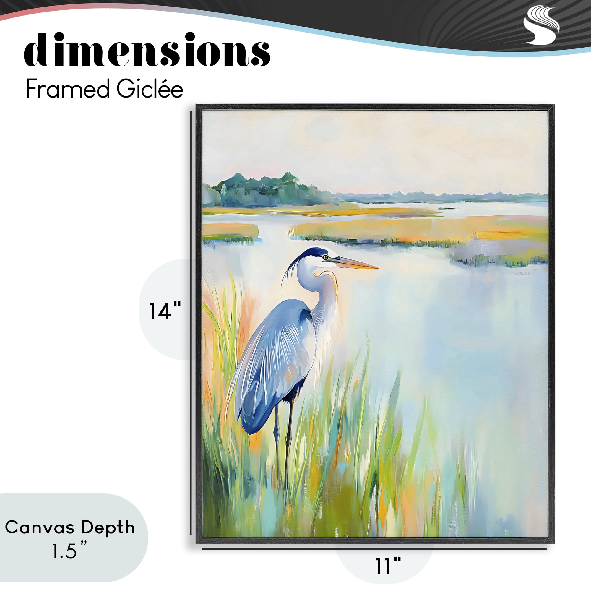 Stupell Industries Heron Perched in the Grass Black Framed Giclee Art, design by Creative Studio