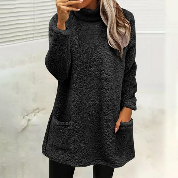 TIANZEN Crewneck Sweatshirt Long Sleeve Thermal Pocket Pullover Soft Warm Winter Casual For Ladies Outerwear Cowl Neck Sweatshirts for Women Full Zip Workout Top Distressed Hoodie Women