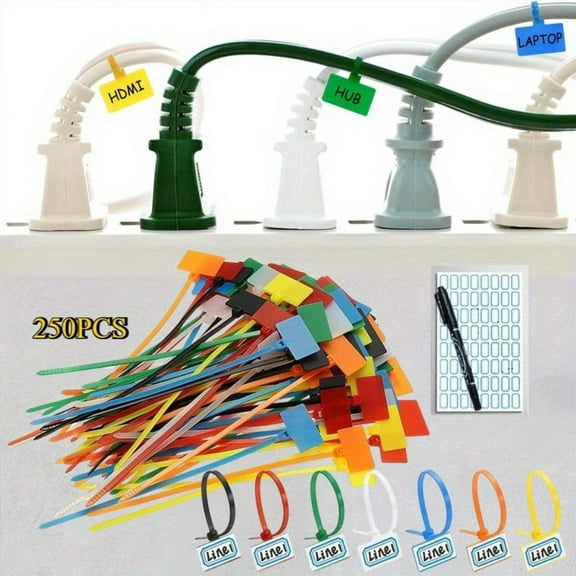 250Pcs 6 inch Wire Zip Ties Kit, Self-locking Plastic Nylon Cable Ties, Multicolor Network Wire Straps Label Mark Tag for Permanently Secure Items In Place