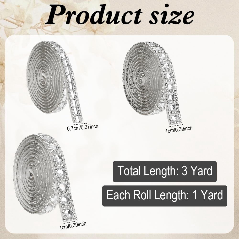 Rhinestone Ribbons Self Adhesive Bling Crystal Strips, Glitter Rhinestones Tape Trim, Diamond Belt Gem Stickers Ribbon for DIY Art Crafts Clothing Decor (Silver)