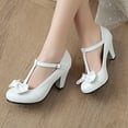 thumbnail image 5 of YOWMNS Women Vintage Bow Lolita Shoes Block White High Heels Mary Janes Closed Toe T-strap Pumps Comfort Rockabilly Shoes (8.5), 5 of 5