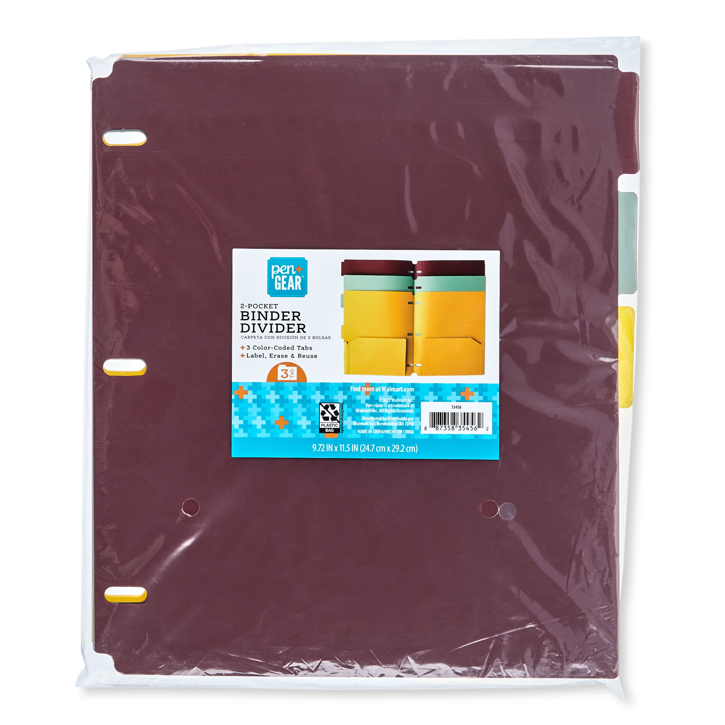 (2 pack) Pen+Gear 3-Tab 2-Pocket Binder Dividers, 3 Count, 3 Color