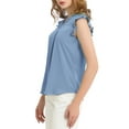 thumbnail image 5 of MODA NOVA Junior's Ruffled Trim Sleeveless Vintage Ruched Blouses Tops Grey Blue XXL, 5 of 6