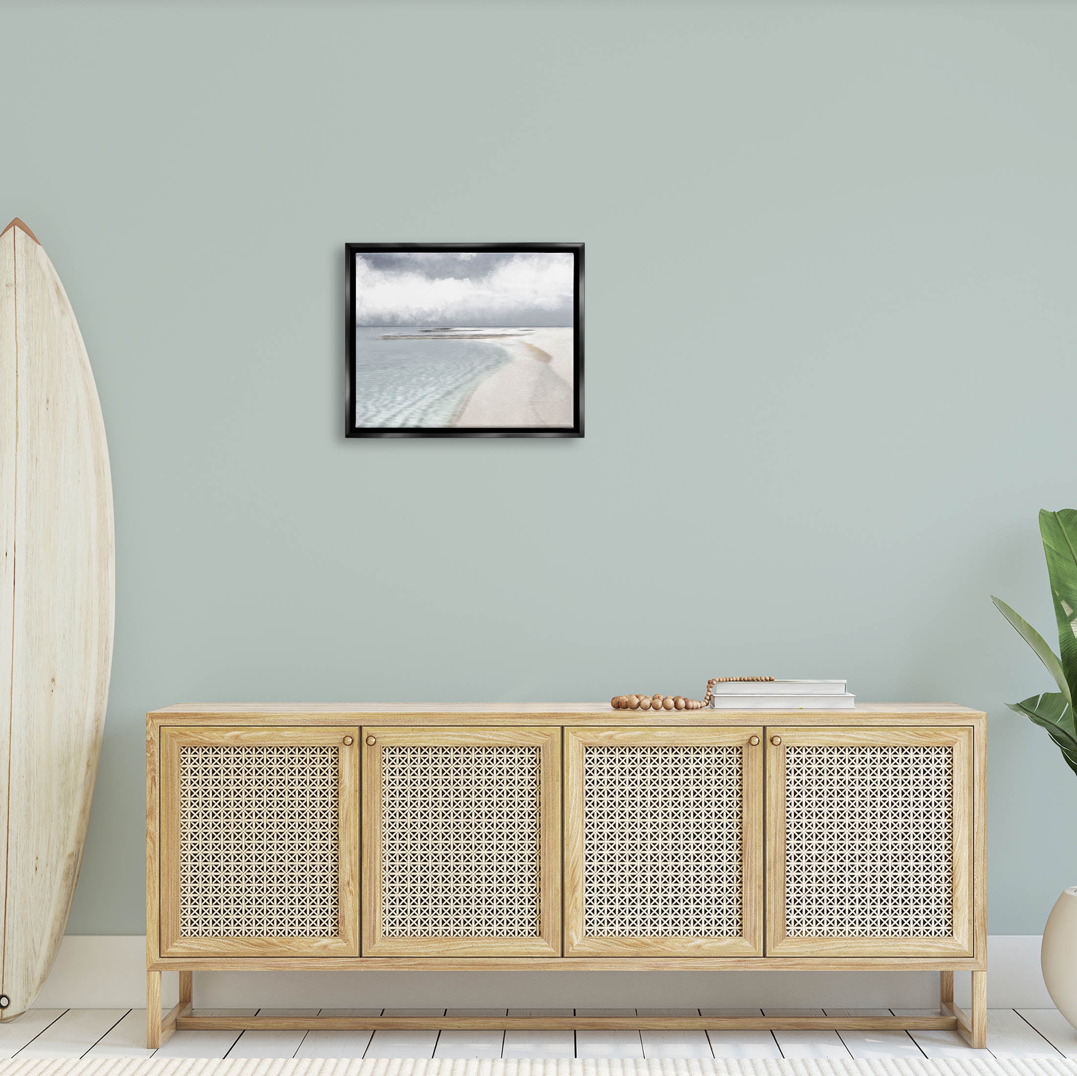 Stupell Industries Nautical Beach Waves Crashing Shoreline Graphic Art Jet Black Floating Framed Canvas Print Wall Art, Design by Marcus Prime