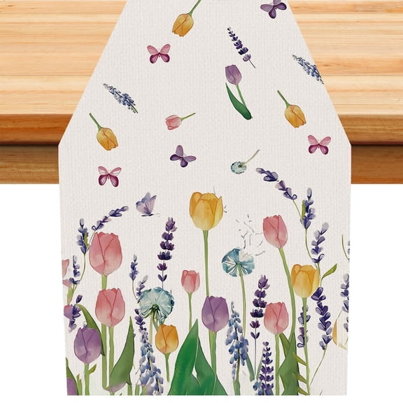 74x14 Inch Lavender Tulip Spring Floral Table Runner,Spring flowers Dining Table Decoration for Seasonal Home Decor