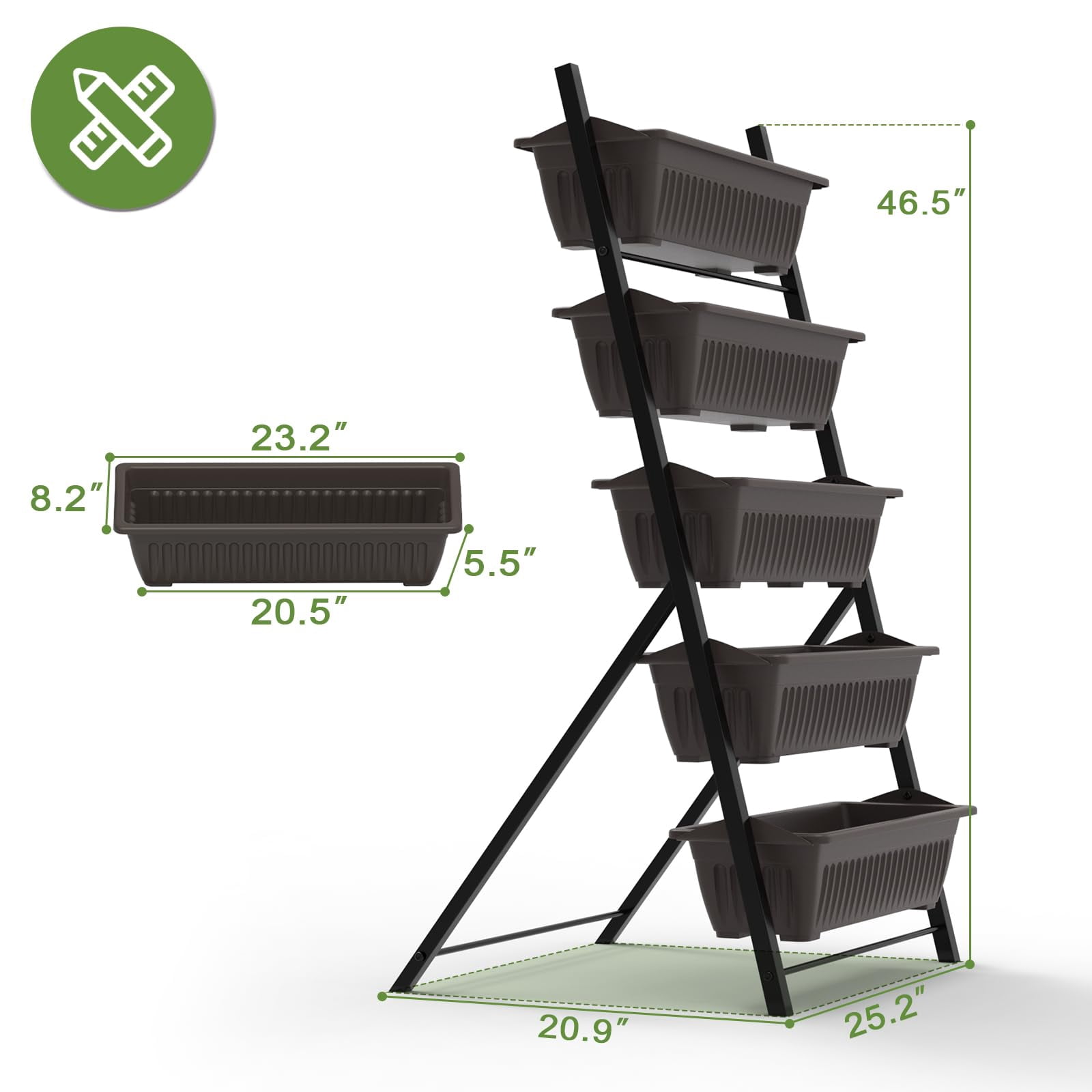 5-Tier Vertical Garden Planter, Outdoor Elevated Herb Planter Box, Metal Raised Garden Bed, for Flowers Herb Plants