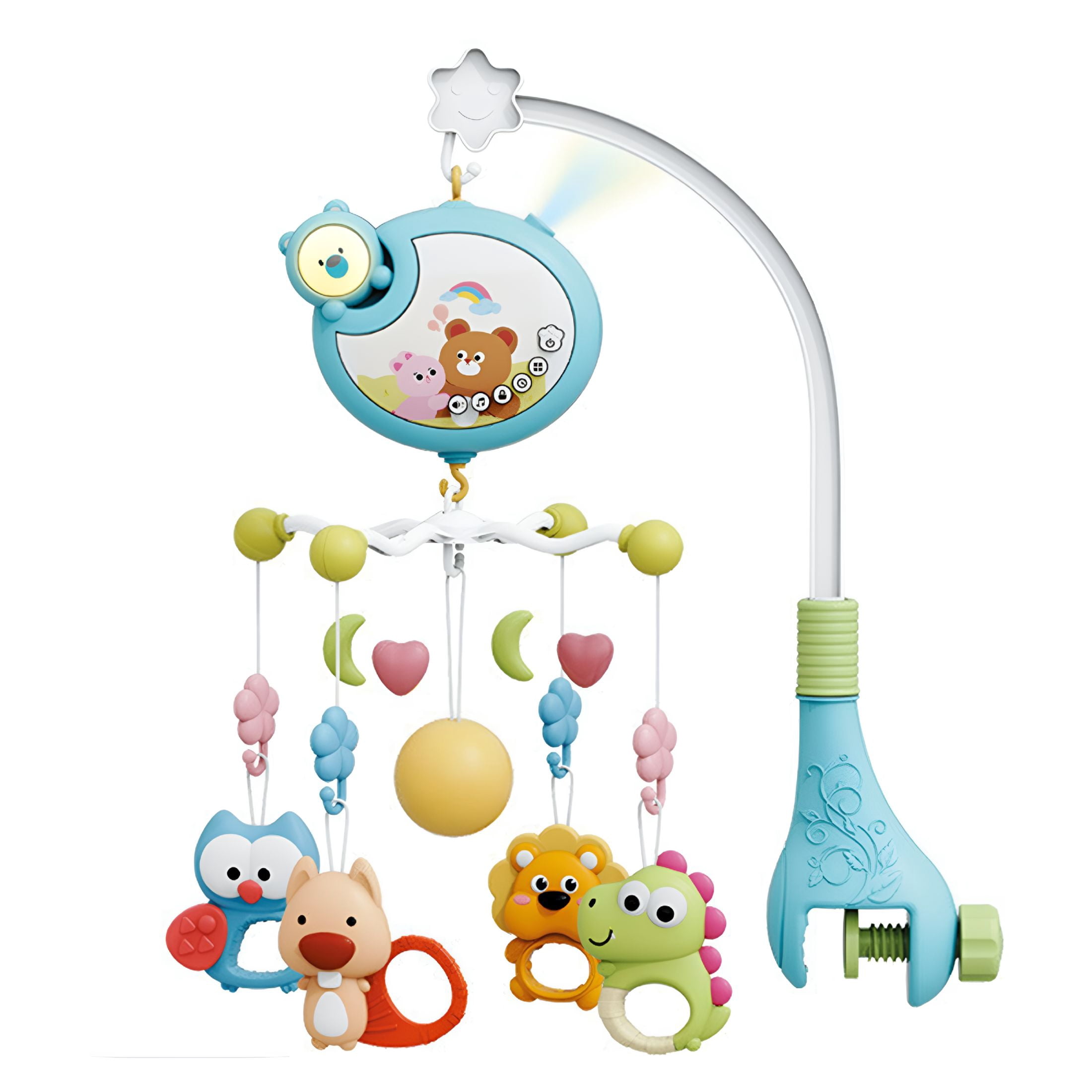 CYFW Crib Mobile with Music And Lights,Nursery Musical Mobile,Toys Hanging Pack And Play Space Portable Animal Mobile Hanger Arm Clip