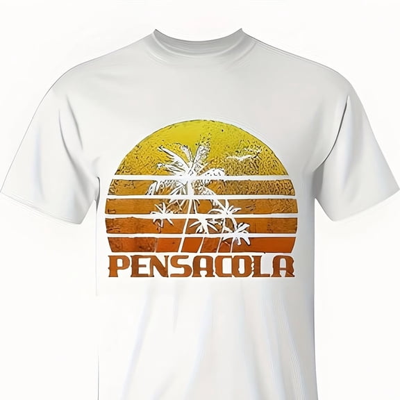 Retro Pensacola Florida Beach Sunset Palm Tree Vintage Style Souvenir Graphic T-Shirt for Men and Women Summer Vacation Apparel