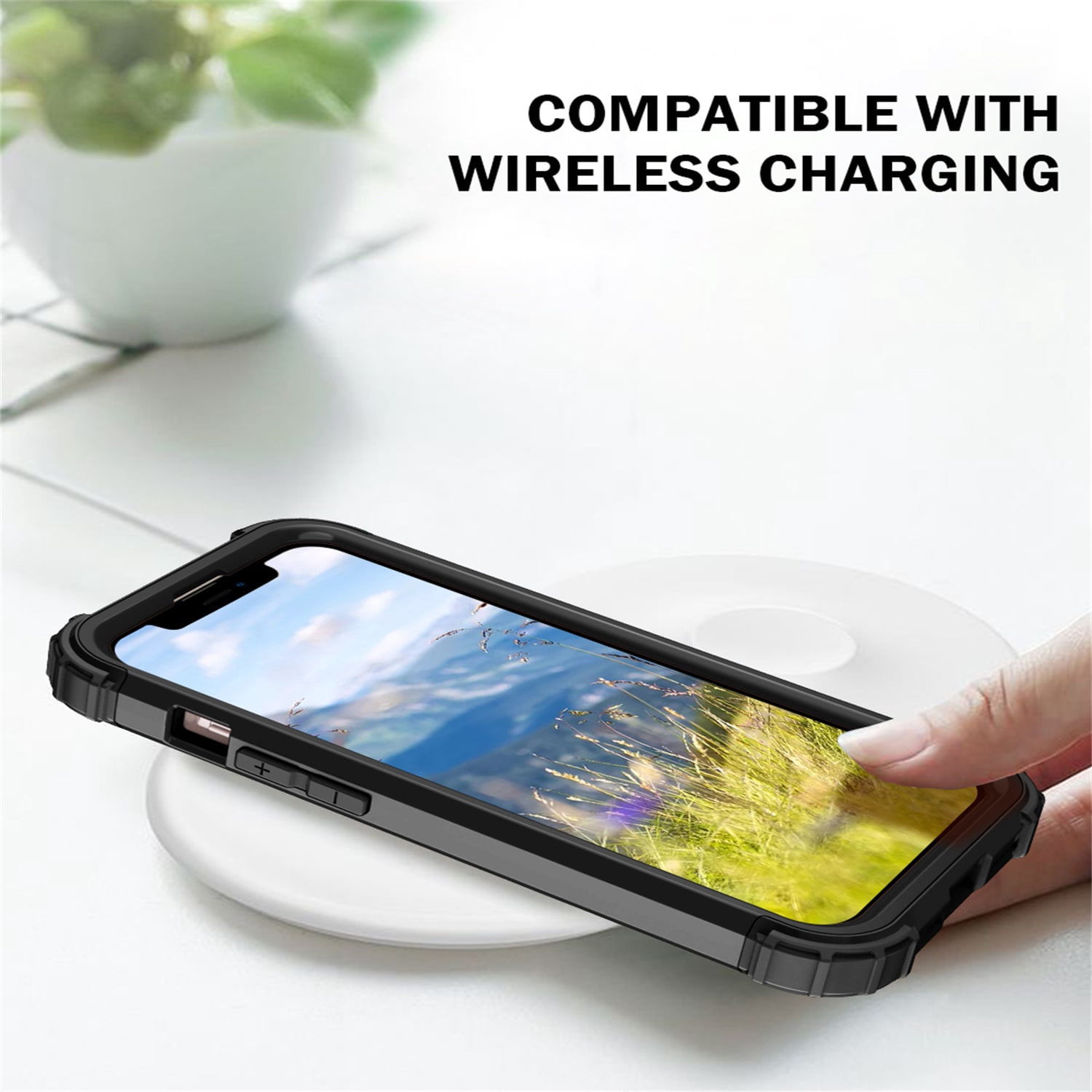 iPhone 14 Plus Case 6.7 inch 2022, Allytech Heavy Duty Hybrid Hard PC Back + Soft TPU Inner + Front PC Frame Drop Protection Case for iPhone 14 Plus 5G, Black