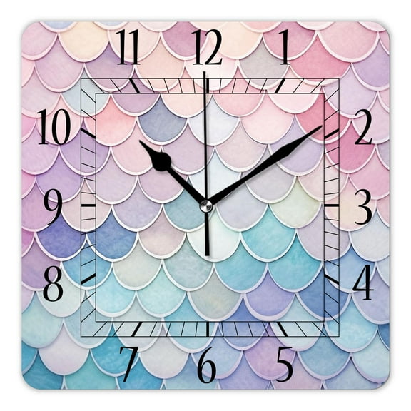 12 Inch Wall Clock Battery Operated Square Clock Decorative for Office, Kitchen, Outdoor, Living Room，Beautiful Colored Mermaid Scales Colorful