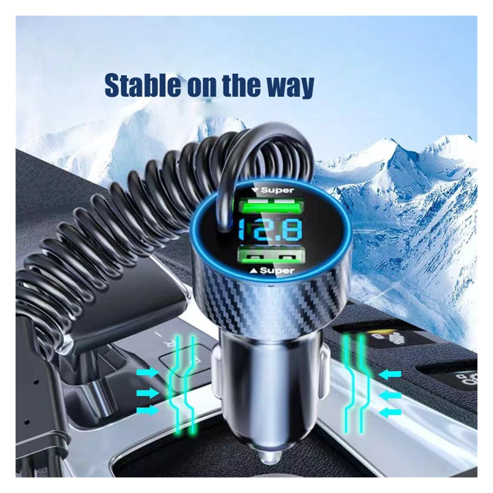 4 in 1 Dual Port USB Car Phone Charger Type C with Retractable Cable Super Fast Charging Adapter