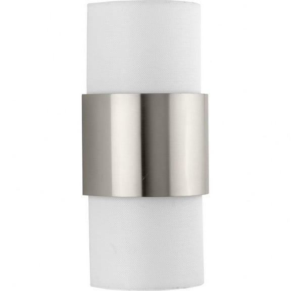 Progress Lighting Silva Collection 2-Light Wall Sconce, Brushed Nickel, White Linen Shade