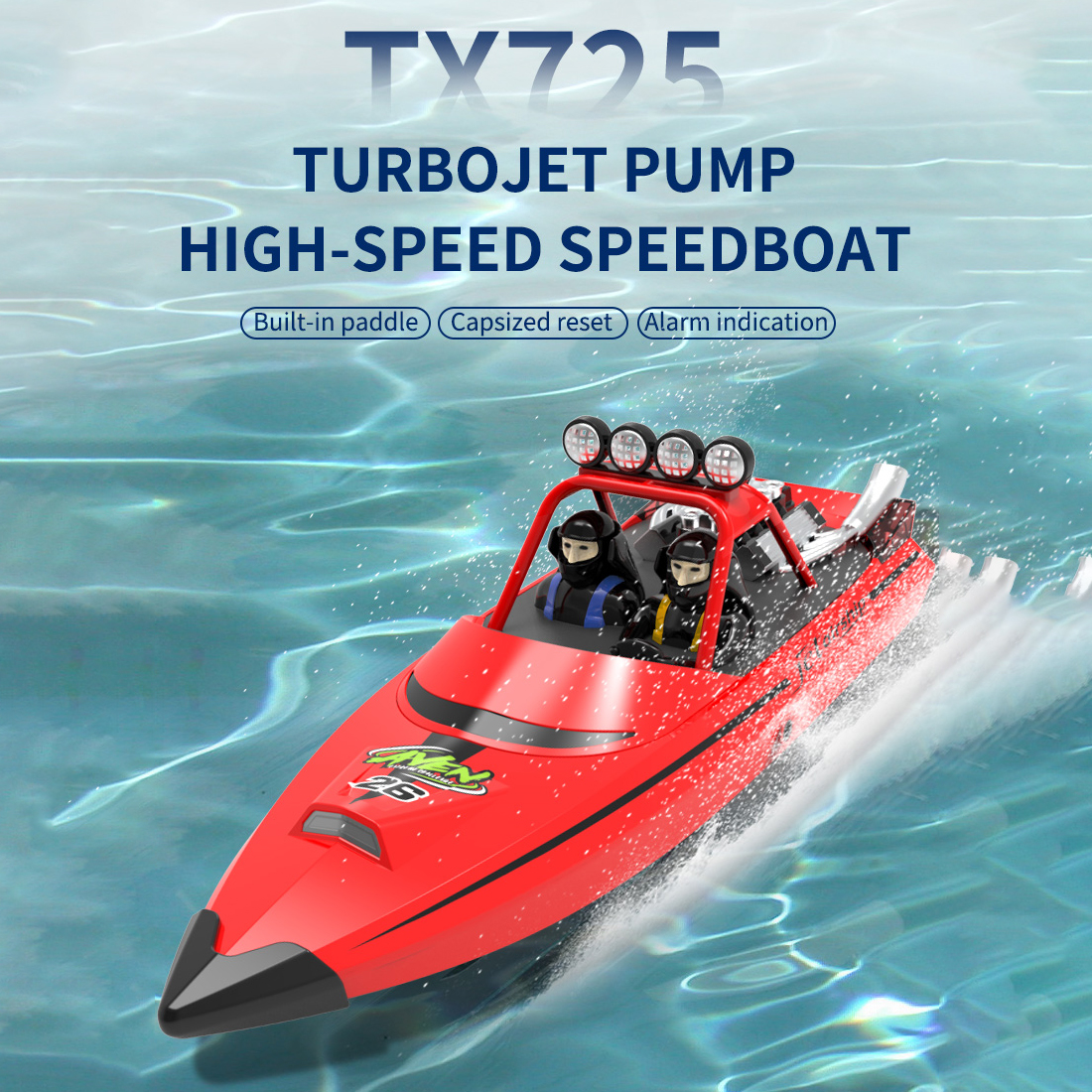 RC Boat for Adults, 2.4GHz Electric 30KM/H High Speed Turbine Simulation Remote Control Boat, RC Speedboat Model for Pools and Lakes with Controllable Lights