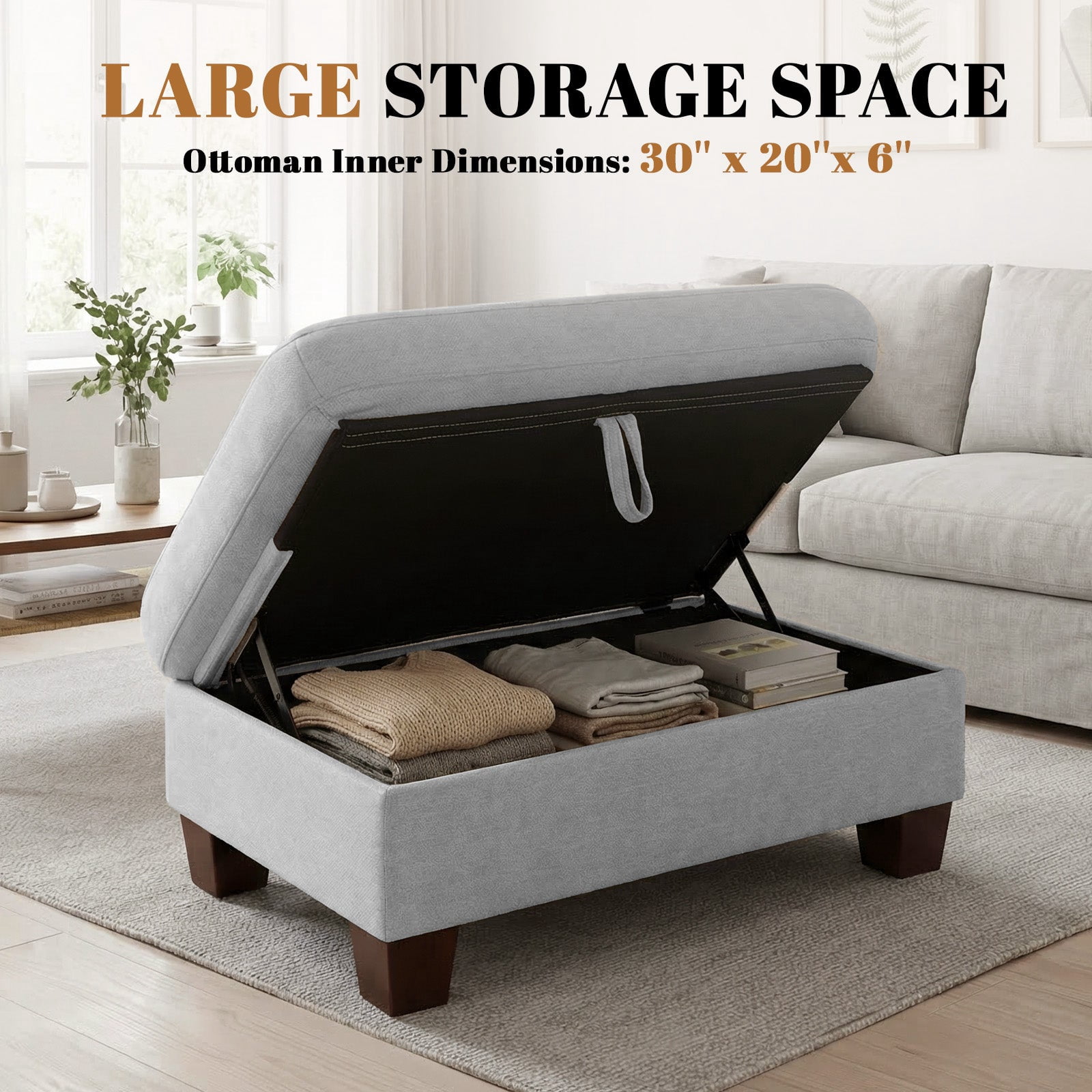 Poshby 88.58''W Sectional Sofa 3 Seater Couch with Chenille, Modern Square Arm for Living Room, Light Gray