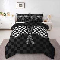 Homewish Extreme Sports Game Bedding Comforter Set,Racing Flag Twin Comforter Sets,Classical Plaid Bedding Set For Boys Kids,Microfiber Bedroom Decor Reversible,2pcs