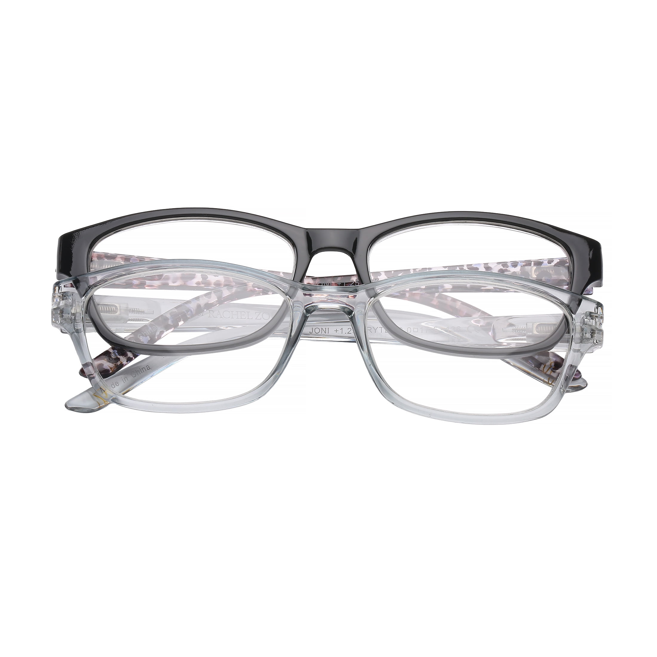 Rz by Rachel Zoe Womens Cateye Reading Glasses with Case, Black/Light Crystal Teal, Joni +1.75