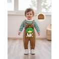 thumbnail image 5 of Baby Boy's Clothing Sets Fashionable Long Sleeve Striped Romper with Embroidered Overalls and Hat 3Pcs Outfits, 5 of 9