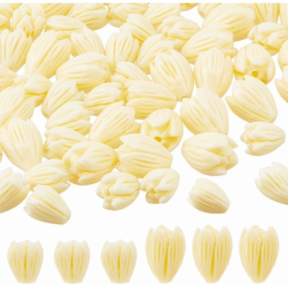 120Pcs 2 Styles Jasmine Beads Coral Flower Beads Floral Loose Beads Creamy White Artificial Spacer Beads for DIY Necklace Bracelet Earrings Jewelry Making