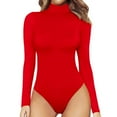 thumbnail image 2 of OAUP Womens Turtle Neck Bodysuit Sexy Long Sleeve Ribbed Jumpsuit Slim Fitted Short Romper Suit Curvy Rompers Red, 2 of 6