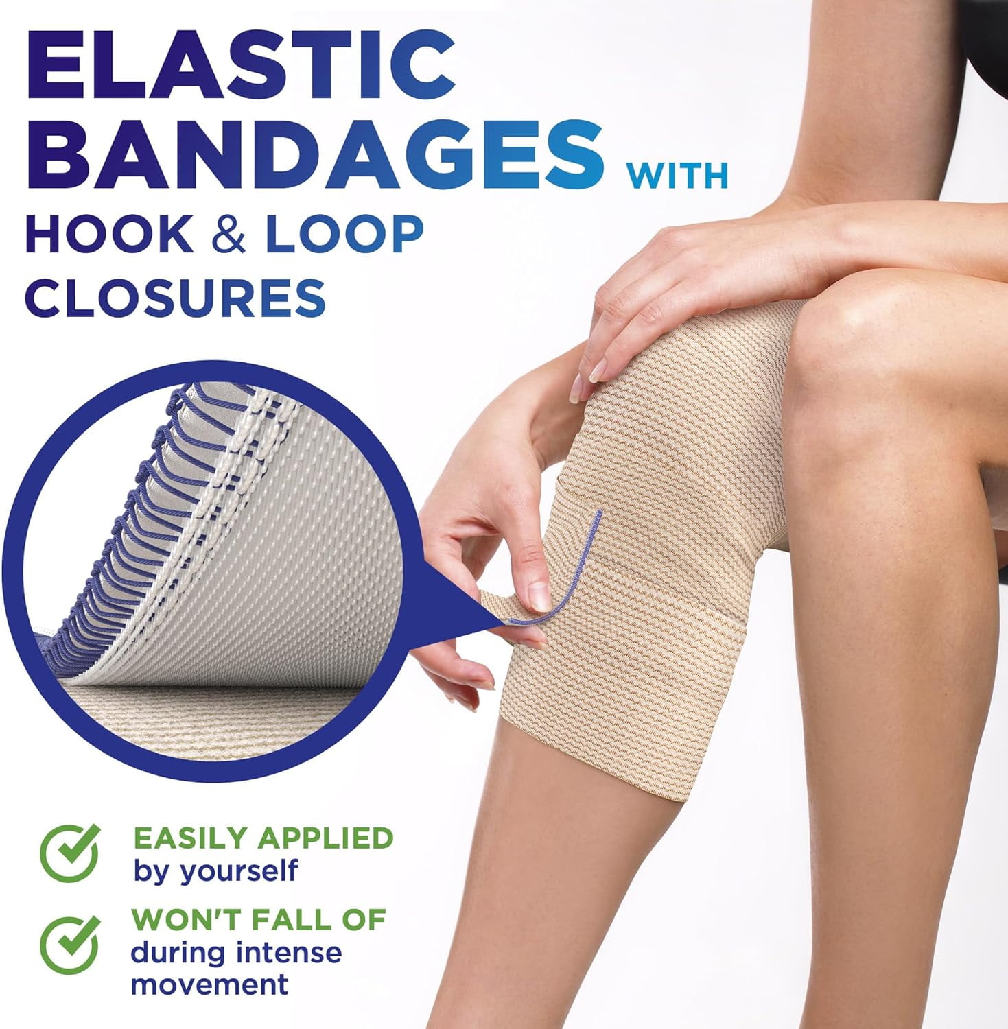 Premium Elastic Bandage Wrap - 6pk (2x2", 2x3", 2x4") - Strong Self-Closing Compression Bandage Wrap