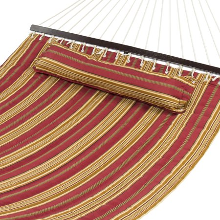 Best Choice Products Quilted Polyester Double Hammock with Detachable Pillow and Wood Spreader Bar, (Best Choice Double Hammock)