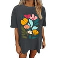 thumbnail image 2 of Fznquz Floral Womens Tops Gray Short Sleeve Dressy Casual T Shirts Summer Crew Neck Loose Fit Womens Blouses, 2 of 7