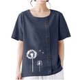 thumbnail image 4 of QUNYINEY Casual Shirts for Women Trendy Crew Neck Floral Short Sleeve Tops Loose Linen Button Pullover Shirts, 4 of 7