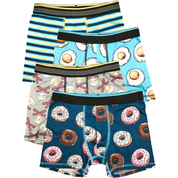 Wonder Nation Boys Boxer Brief Breakfast Underwear, 4-Pack, Sizes S-XL